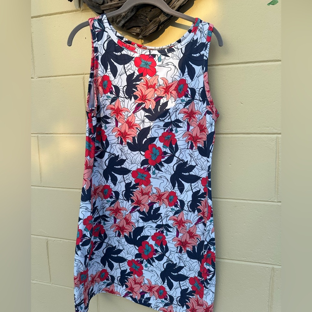 Columbia Floral Print Midi Dress - Red & Navy